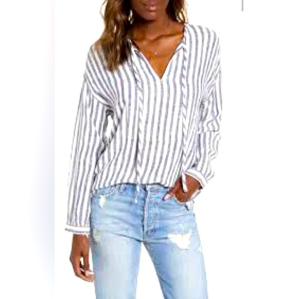 Rails Navy and White Striped V-Neck Blouse